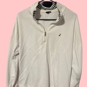 Nautica Cream Zip-Up Sweater with Navy Sail Logo